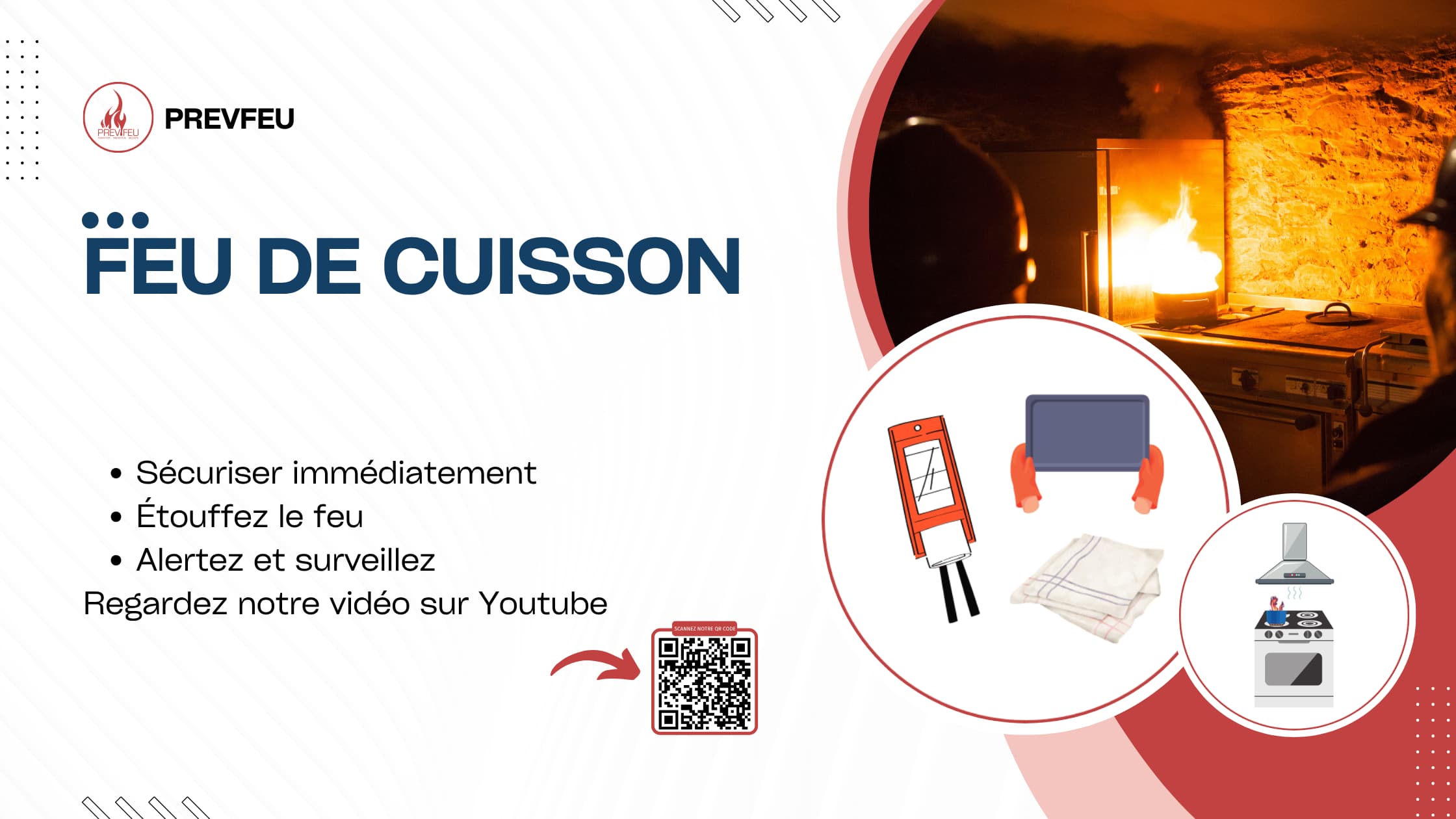 Feu de cuisson : sécuriser, étouffer et alerter